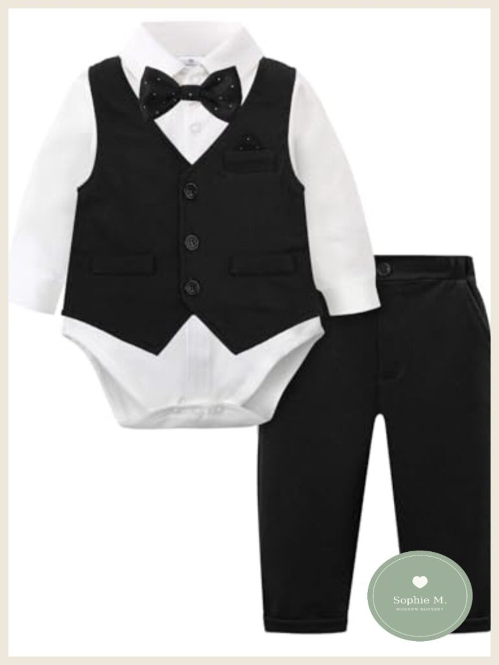 Baby Boy Tuxedo 3PC Suit Set Cotton Blend Formal Outfit Shirt Pants Vest Bowtie